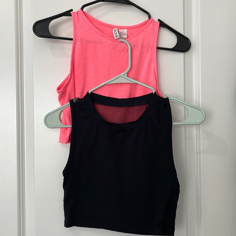 TWO (2) women’s black and pink cropped tops in size small